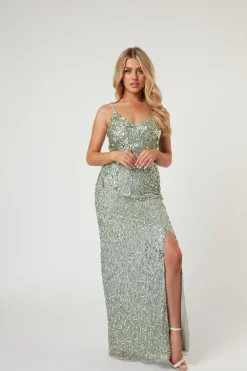 Gloria Sage Green Beaded Maxi Dress