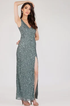 Greyson Teal Sequin Maxi Dress