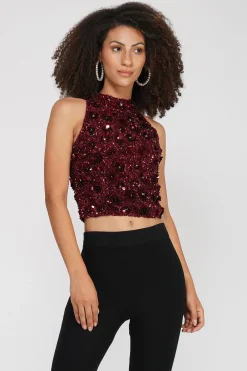 Gui Burgundy Sequin Top