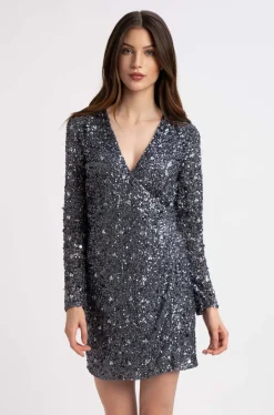 Gwen Grey Long Sleeve Embellished Mini Dress