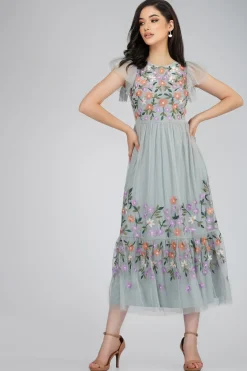 Iris Dusty Blue Embroidered Dress