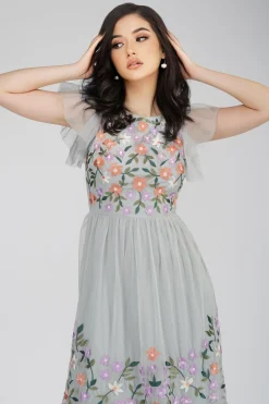 Iris Dusty Blue Embroidered Dress