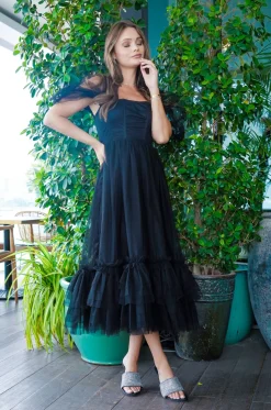 Jayne Black Tulle Midi Dress