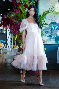 Jayne Nude Tulle Midi Dress