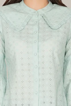 Jerri Cotton Broderie Shirt In Pastel Green