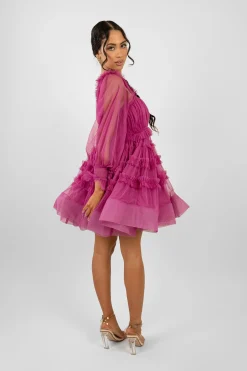 Jessica Tulle Smock Mini Dress In Vivid Purple