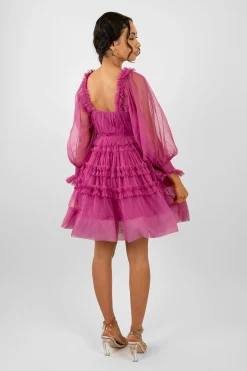 Jessica Tulle Smock Mini Dress In Vivid Purple