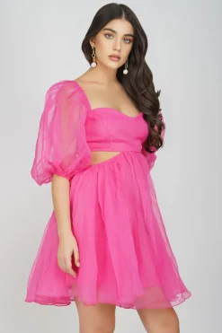 Katja Bright Pink Puff Sleeve Dress