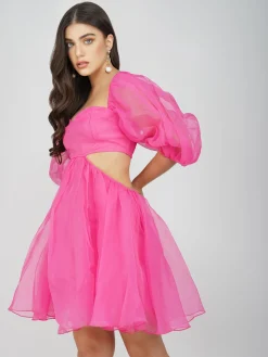 Katja Bright Pink Puff Sleeve Dress