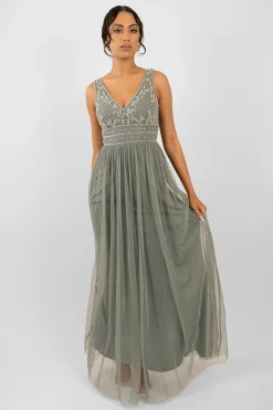 Kreshma Teal Embellished Maxi Dress
