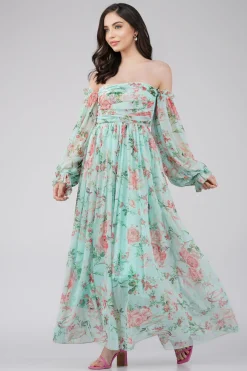 Lana Chiffon Printed Dress In Green