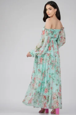 Lana Chiffon Printed Dress In Green