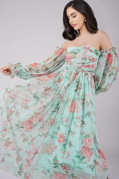 Lana Chiffon Printed Dress In Green