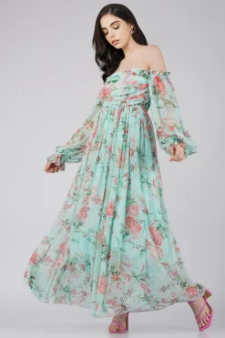 Lana Chiffon Printed Dress In Green