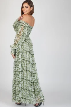 Lana Green Floral Printed Tulle Dress
