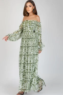 Lana Green Floral Printed Tulle Dress