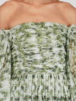 Lana Green Floral Printed Tulle Dress