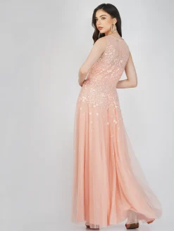 Lilith Floral Embellished Maxi Dress In Blush Pink