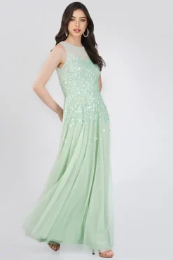 Lilith Floral Embellished Maxi Dress In Mint