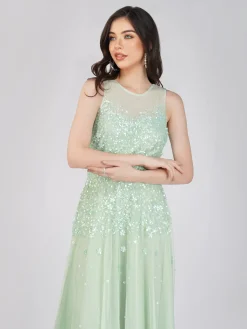 Lilith Floral Embellished Maxi Dress In Mint