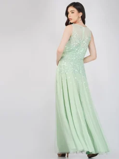Lilith Floral Embellished Maxi Dress In Mint