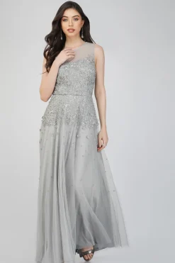 Lilith Floral Embellished Maxi Dress In Grey