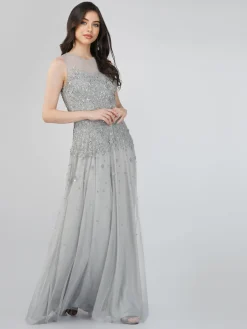 Lilith Floral Embellished Maxi Dress In Grey