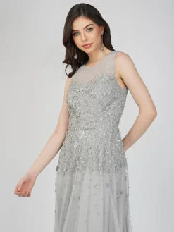 Lilith Floral Embellished Maxi Dress In Grey
