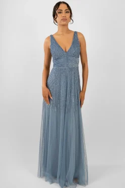 Lorelai Dusty Blue Embellished Maxi Dress