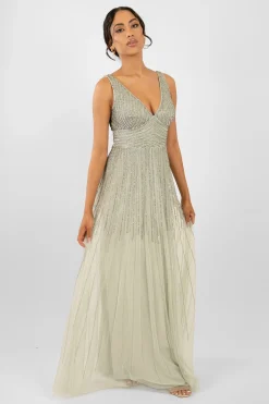 Lorelai Sage Green Embellished Maxi Dress