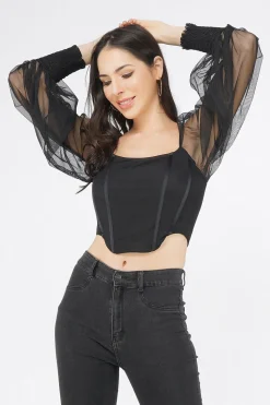 Luca Black Long Sleeve Corset Top