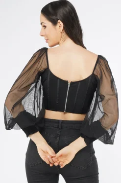 Luca Black Long Sleeve Corset Top
