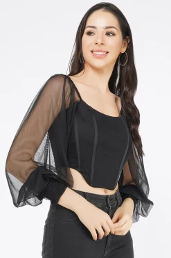 Luca Black Long Sleeve Corset Top