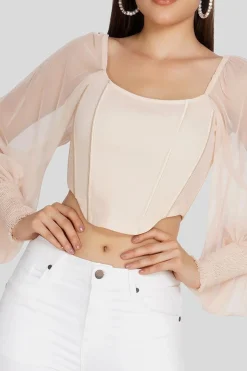 Luca Champagne Long Sleeve Corset Top