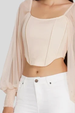 Luca Champagne Long Sleeve Corset Top