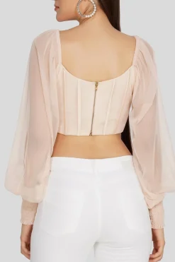 Luca Champagne Long Sleeve Corset Top