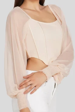 Luca Champagne Long Sleeve Corset Top