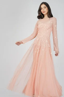 Luciene Long Sleeve Embellished Maxi Dress In Blush Pink