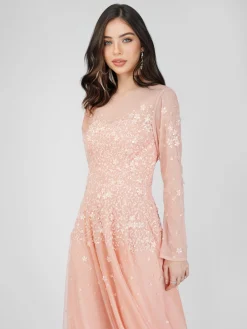 Luciene Long Sleeve Embellished Maxi Dress In Blush Pink