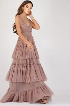 Luna Mink Tulle Plunge Maxi Dress
