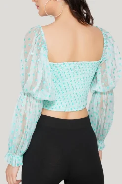 Lyla Tulle Top In Mint Heart Print