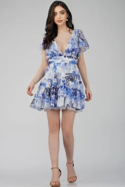 Madison Blue Printed Chiffon Mini Dress