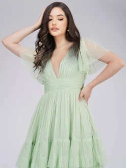 Madison Sage Green Tulle Bridesmaid Midi Dress