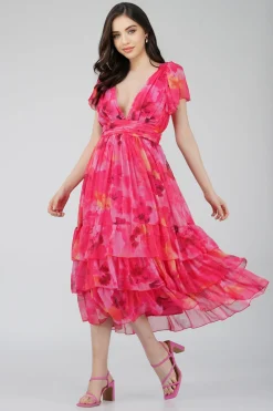 Madison Sunset Pink Chiffon Midi Dress
