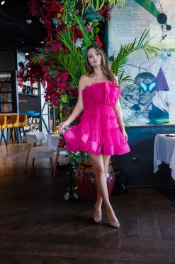 Maine Bright Pink Tulle Mini Dress