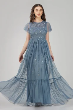 Marly Blue Embellished Maxi Dress