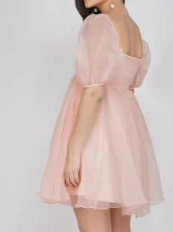 Melanie Pink Puff Sleeve Dress