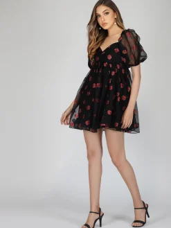 Melanie Rose Puff Sleeve Mini Dress