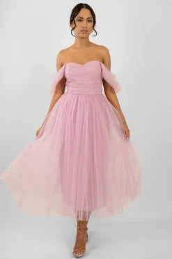 Melbourne Tulle Midi Dress In Pink