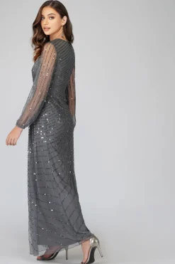 Miya Long Sleeve Grey Bridesmaid Dress